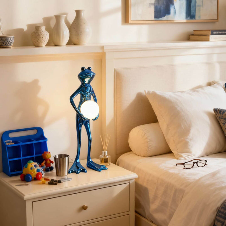 Fruzelo Art Deco Lamp – Blue White Frog Desk Light