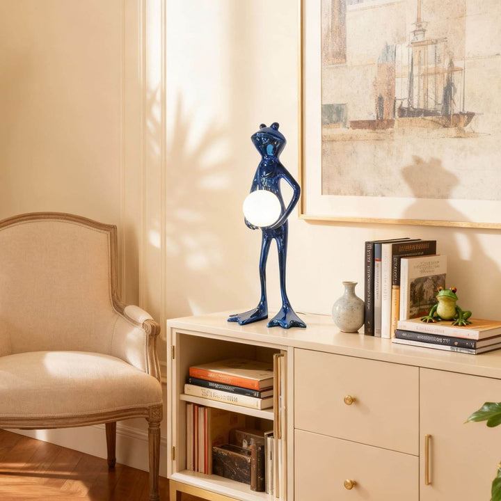 Fruzelo Art Deco Lamp – Blue White Frog Desk Light