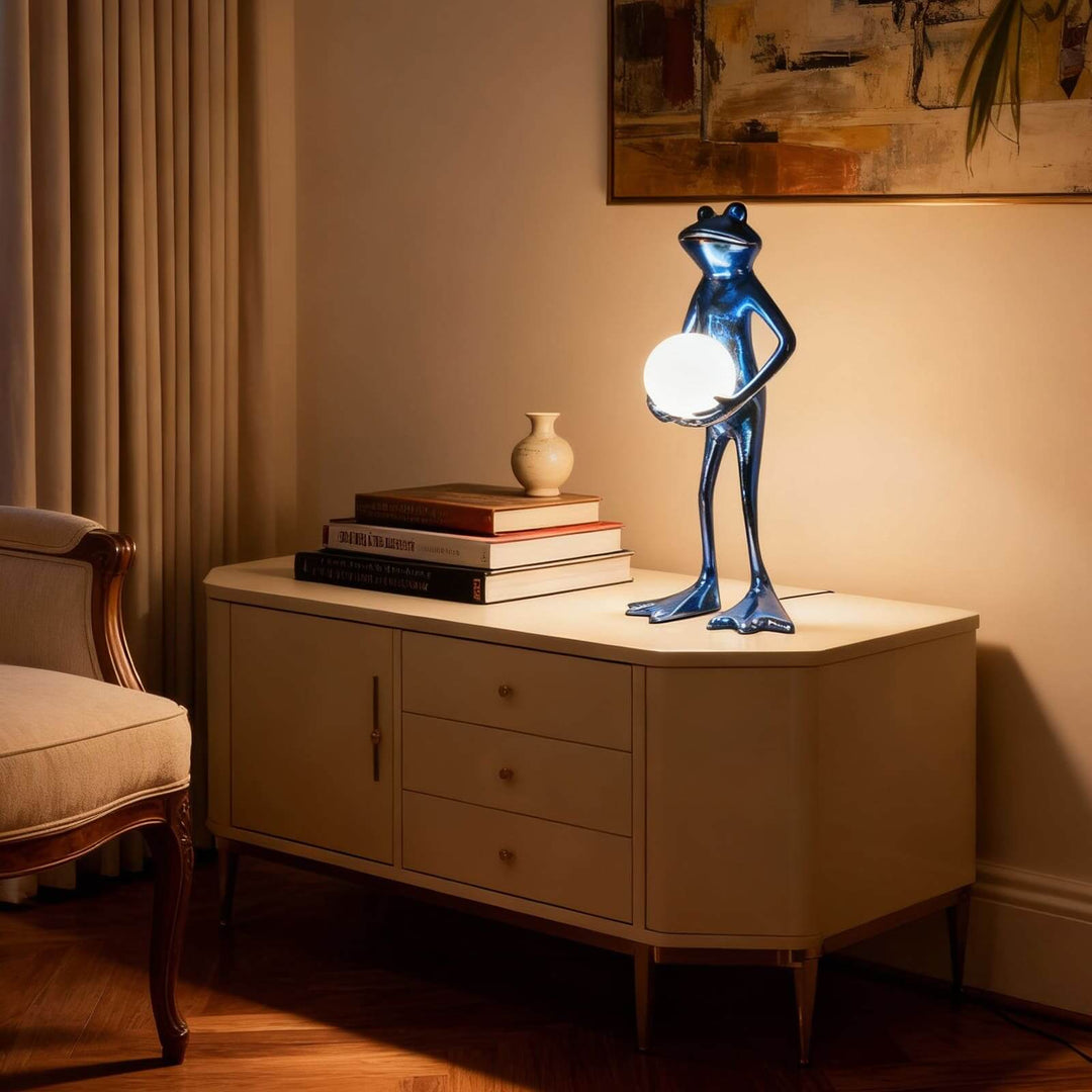 Fruzelo Art Deco Lamp – Blue White Frog Desk Light