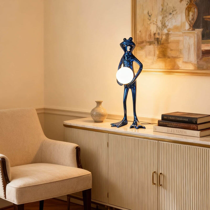 Fruzelo Art Deco Lamp – Blue White Frog Desk Light