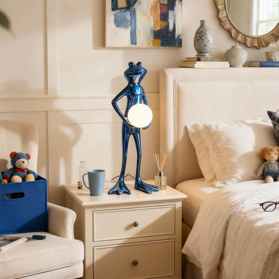Fruzelo Art Deco Lamp – Blue White Frog Desk Light