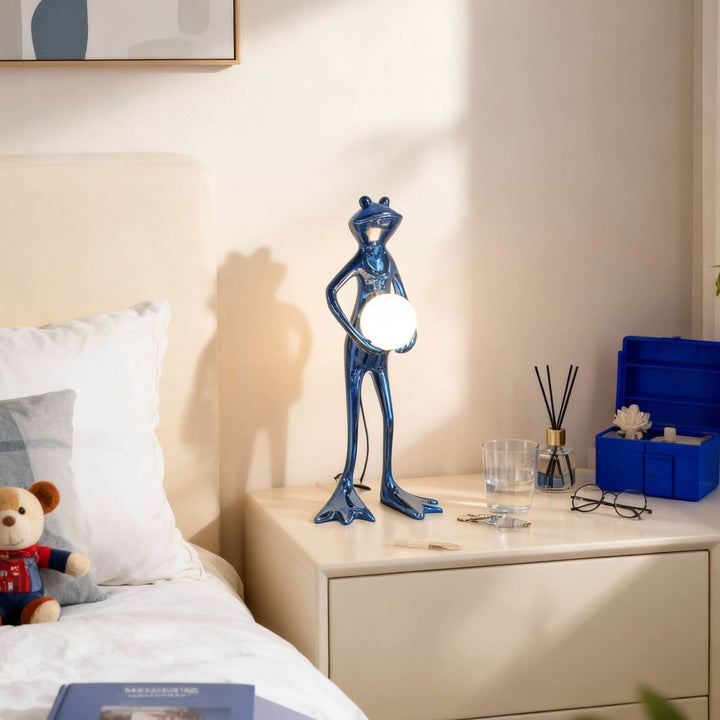 Fruzelo Art Deco Lamp – Blue White Frog Desk Light