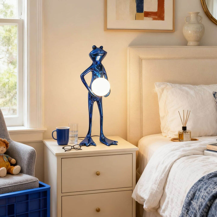 Fruzelo Art Deco Lamp – Blue White Frog Desk Light