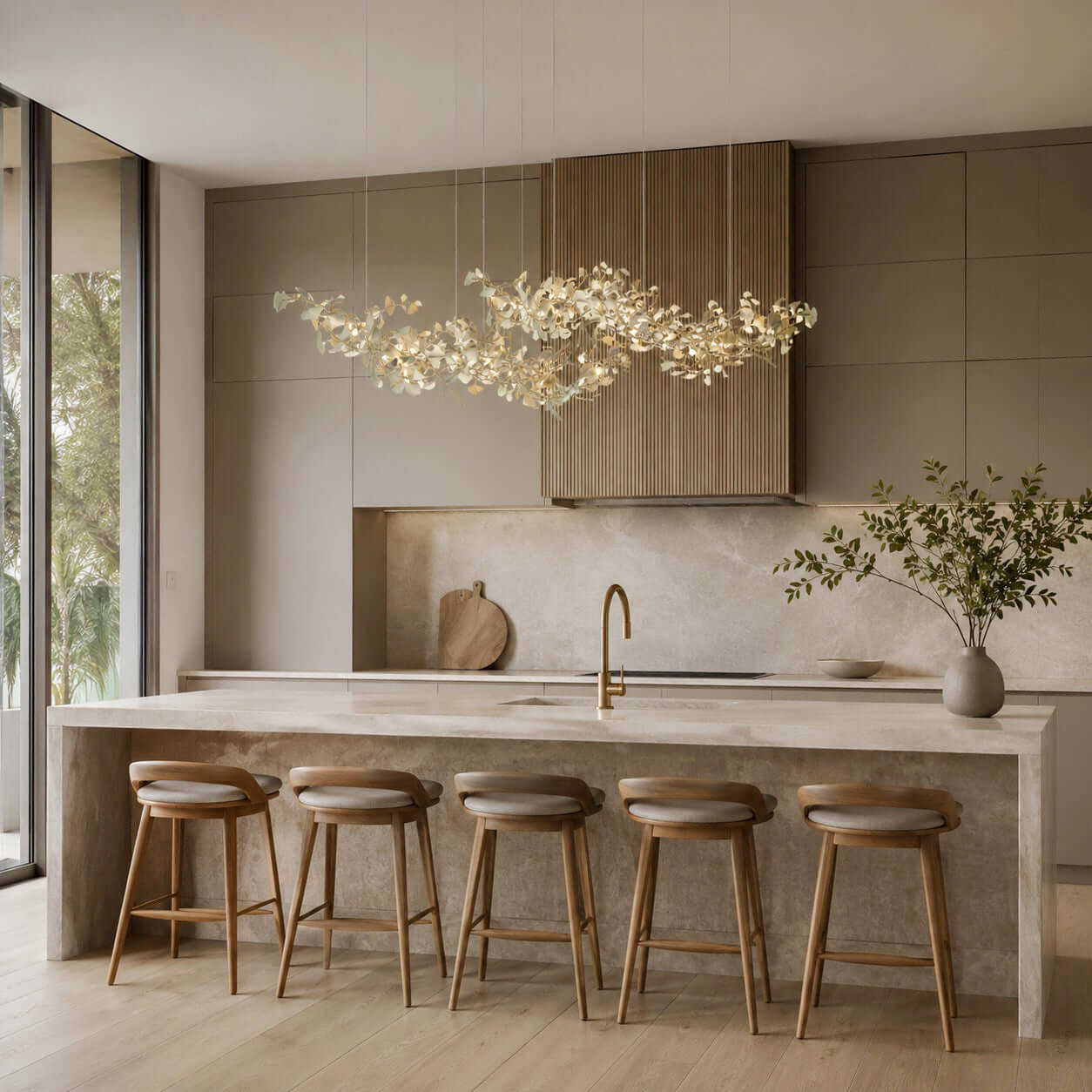Gingko Chandelier Style H | Ceramic Linear Chandelier Light