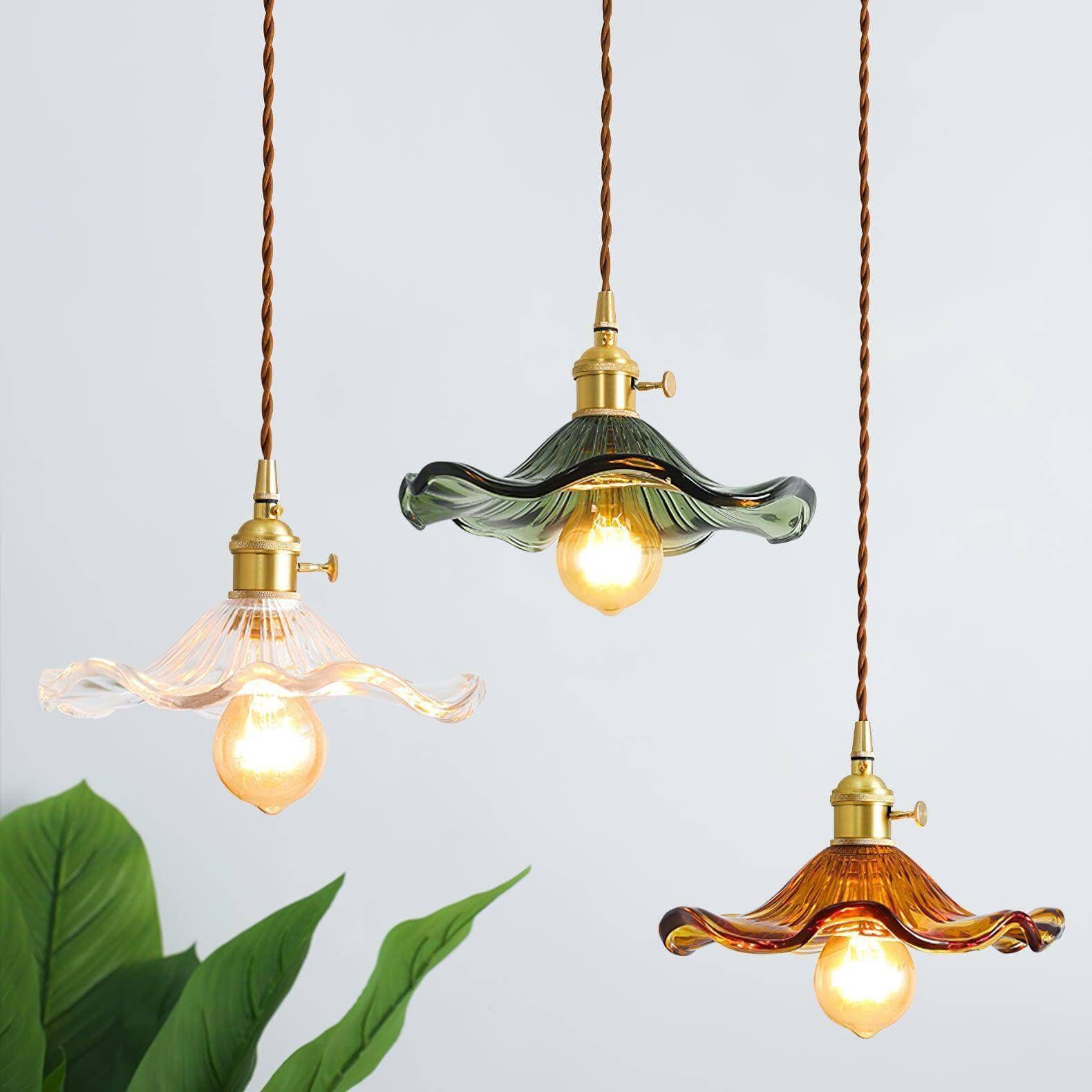 Glass Hibiscus Flower Pendant Light | Mid Century Hanging Lamp