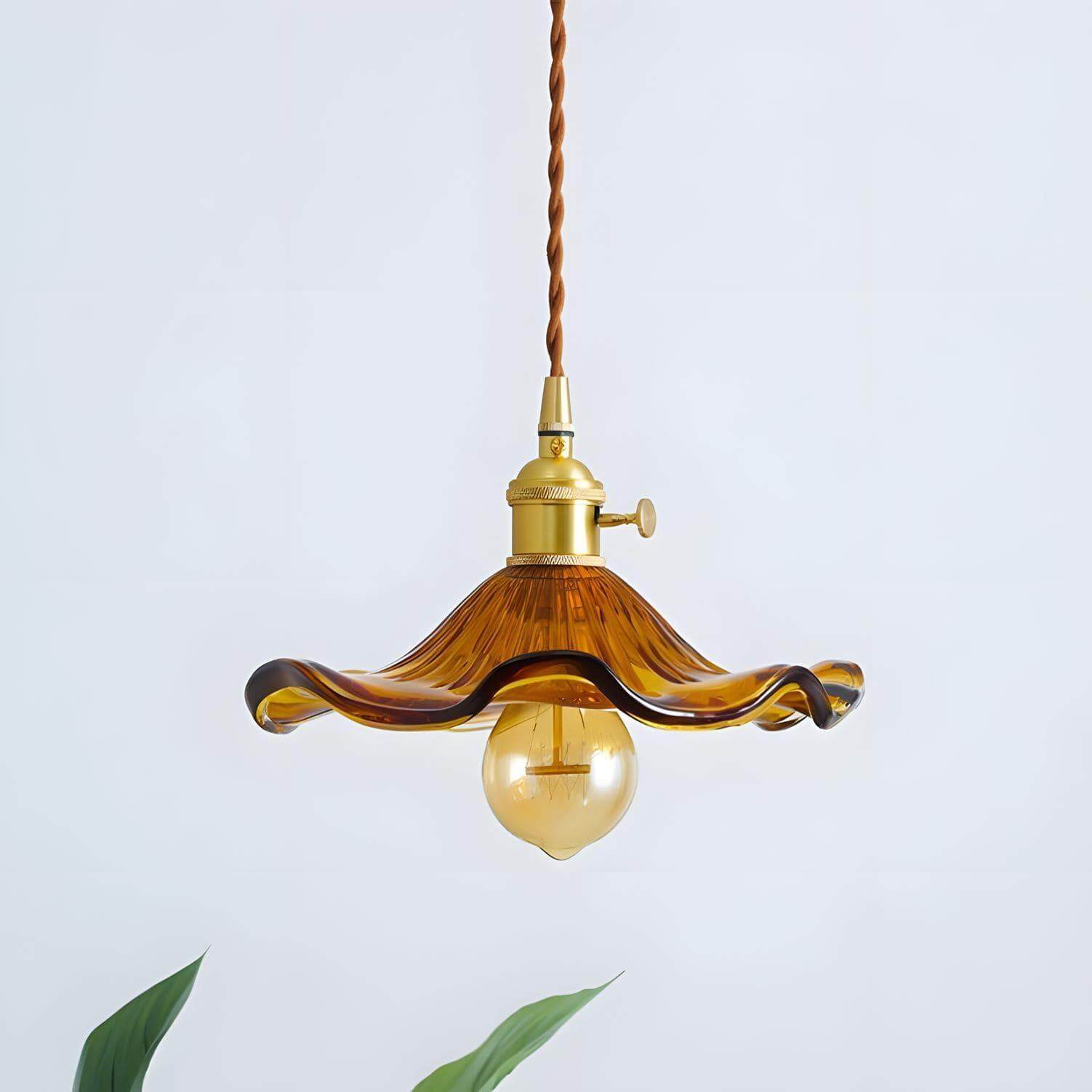 Glass Hibiscus Flower Pendant Light | Mid Century Hanging Lamp