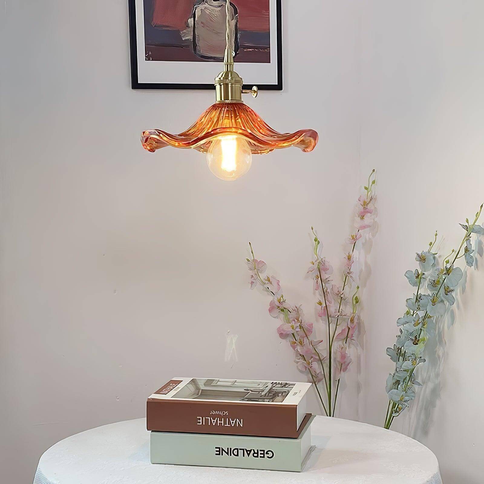 Glass Hibiscus Flower Pendant Light | Mid Century Hanging Lamp