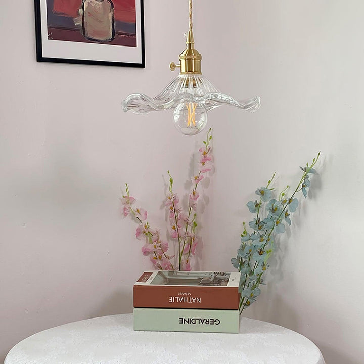 Glass Hibiscus Flower Pendant Light | Mid Century Hanging Lamp | Vinlighting | Vinlighting