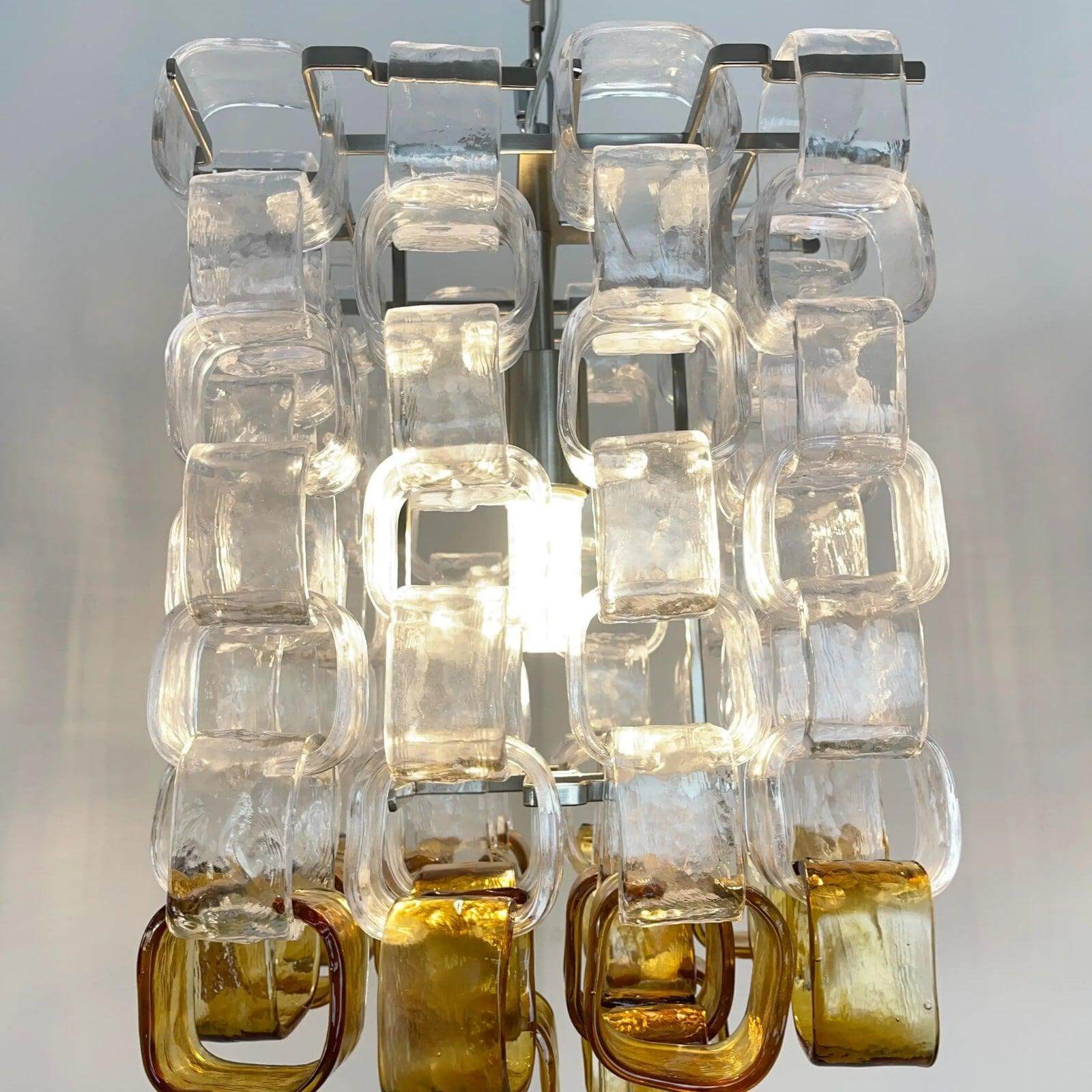 Glass Ice Cube Chandelier – Vintage Amber & Clear Glass Lighting