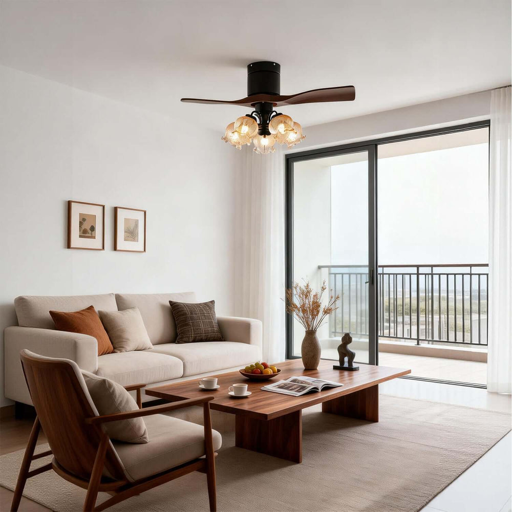 Grivon Ceiling Fan Light | Grivon French Style Crackled Glass Dining Room Light