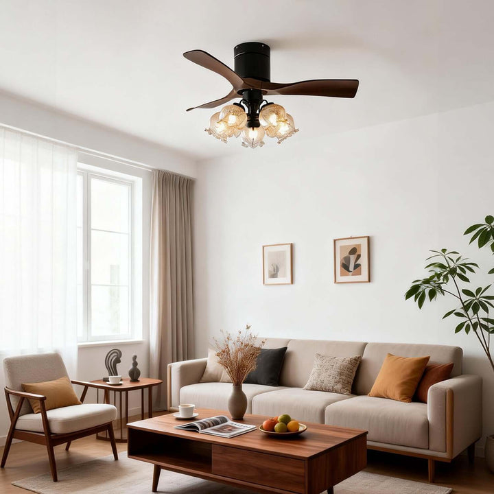 Grivon Ceiling Fan Light | Grivon French Style Crackled Glass Dining Room Light