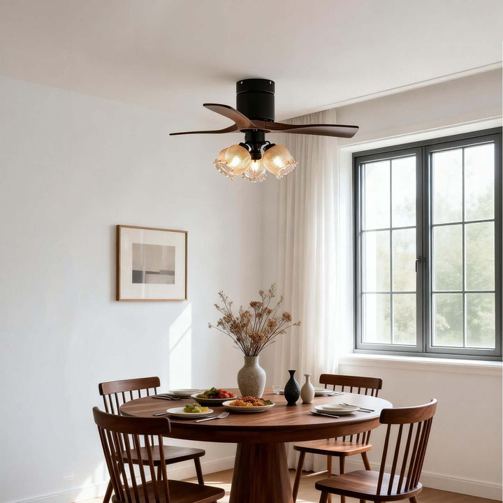 Grivon Ceiling Fan Light | Grivon French Style Crackled Glass Dining Room Light