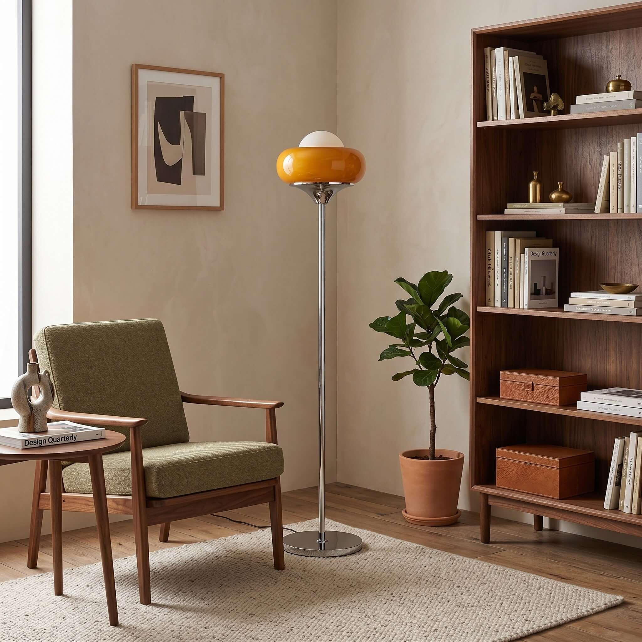 Guzzini Floor Lamp - Chrome & Plexiglass Globe, Vintage Modern