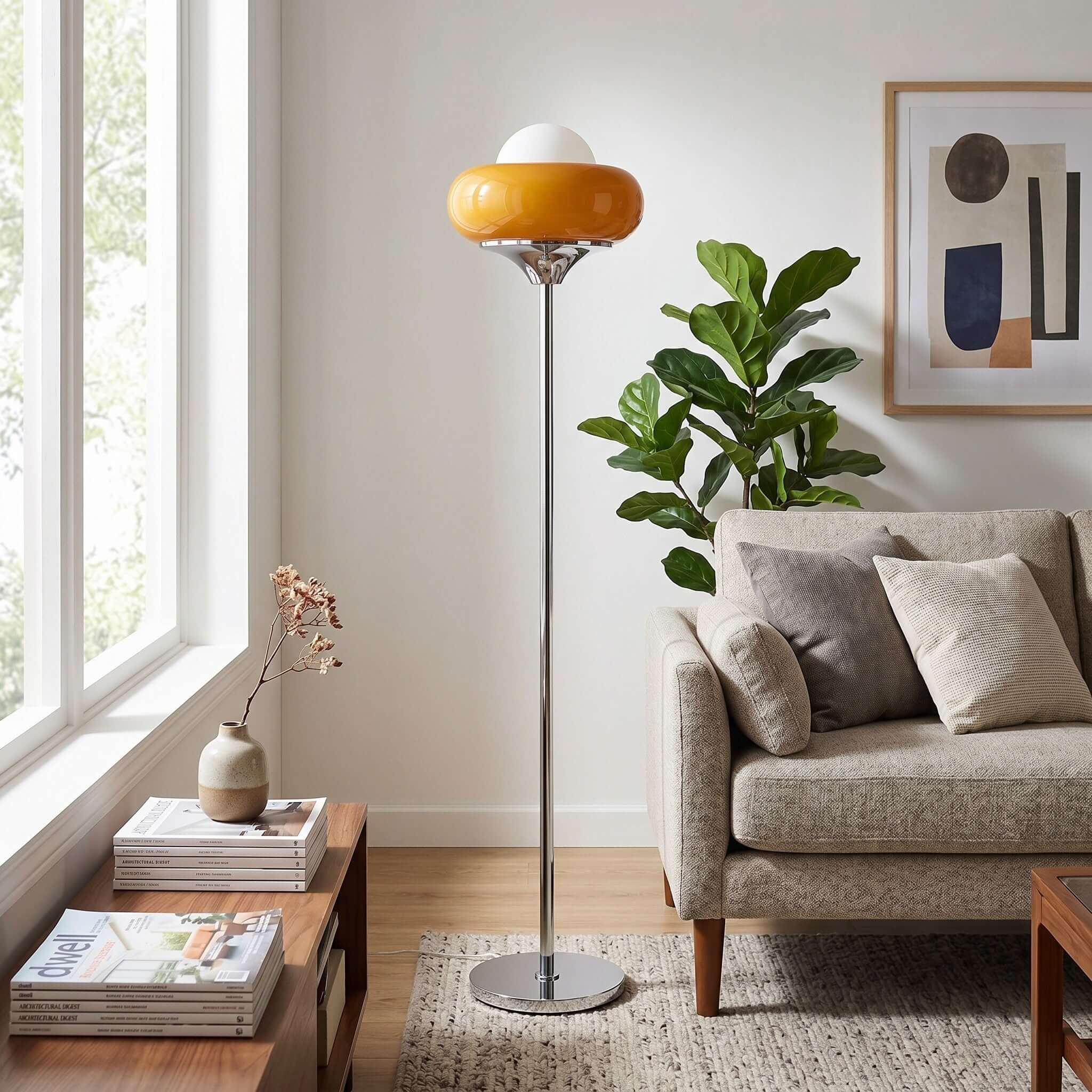 Guzzini Floor Lamp - Chrome & Plexiglass Globe, Vintage Modern