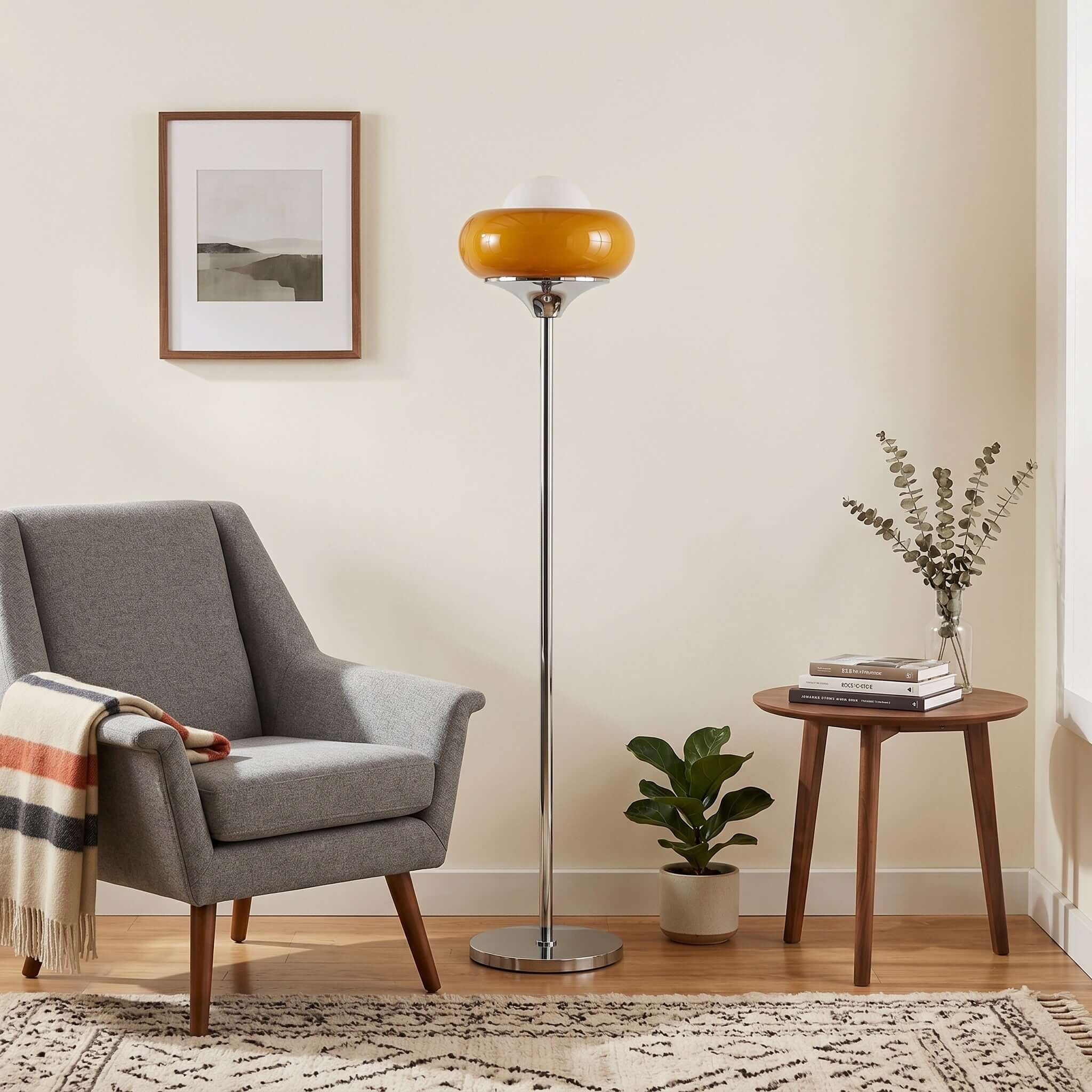 Guzzini Floor Lamp - Chrome & Plexiglass Globe, Vintage Modern