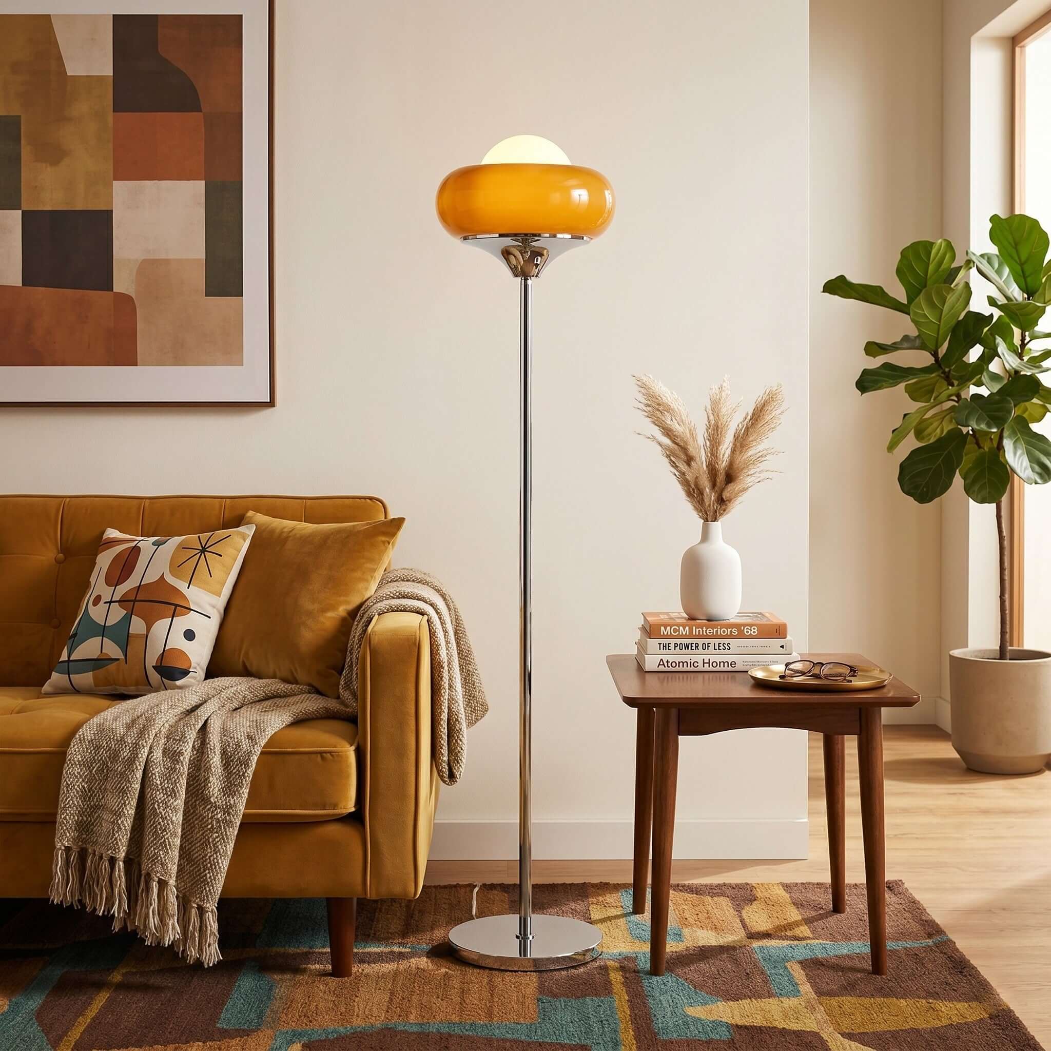 Guzzini Floor Lamp - Chrome & Plexiglass Globe, Vintage Modern