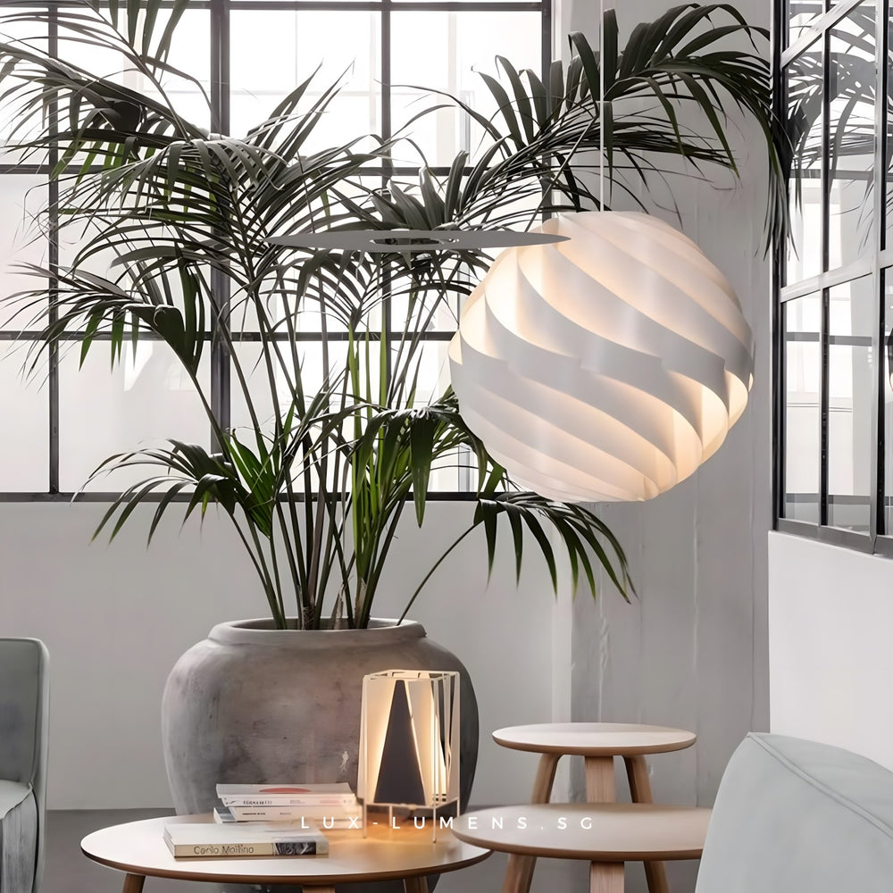 Halo Swirl Turbo Pendant Light - Modern White Metal for Dining Area | Vinlighting