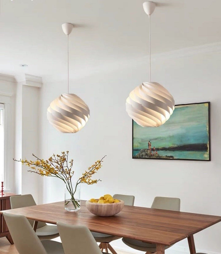 Halo Swirl Turbo Pendant Light - Modern White Metal for Dining Area | Vinlighting