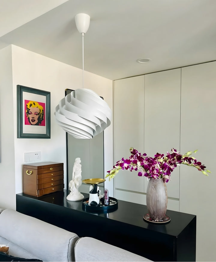 Halo Swirl Turbo Pendant Light - Modern White Metal for Dining Area | Vinlighting