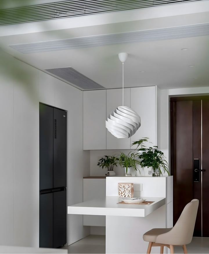 Halo Swirl Turbo Pendant Light - Modern White Metal for Dining Area | Vinlighting
