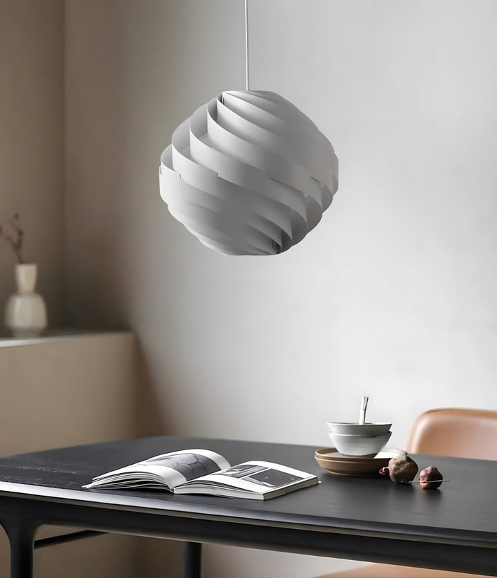 Halo Swirl Turbo Pendant Light - Modern White Metal for Dining Area | Vinlighting