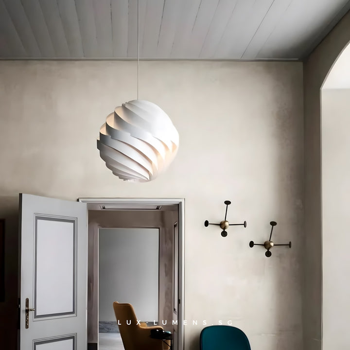Halo Swirl Turbo Pendant Light - Modern White Metal for Dining Area | Vinlighting