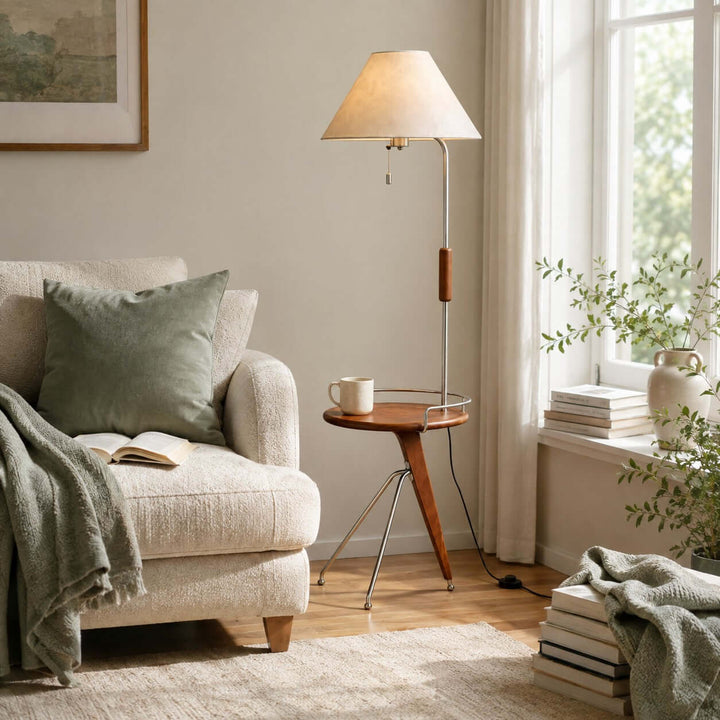 Havren Wood Floor Lamp with Table for Living Room or Bedroom