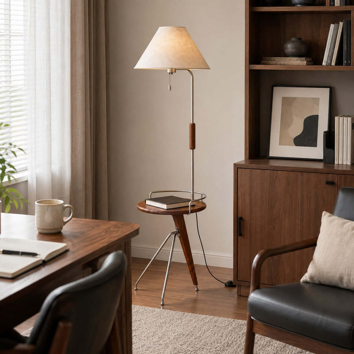 Havren Wood Floor Lamp with Table for Living Room or Bedroom