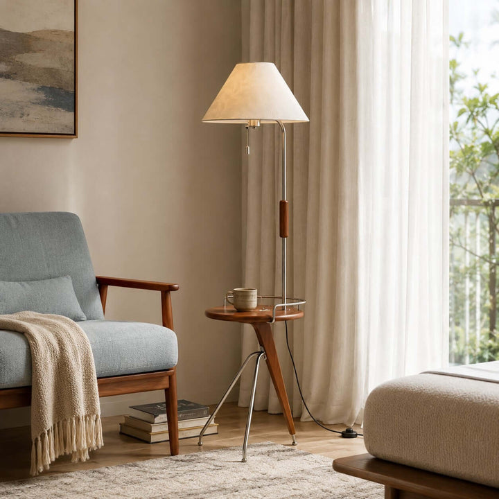 Havren Wood Floor Lamp with Table for Living Room or Bedroom