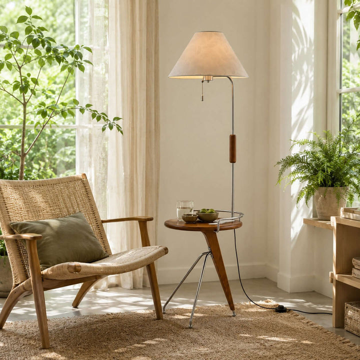 Havren Wood Floor Lamp with Table for Living Room or Bedroom