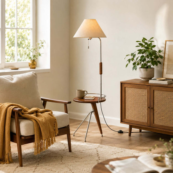 Havren Wood Floor Lamp with Table for Living Room or Bedroom