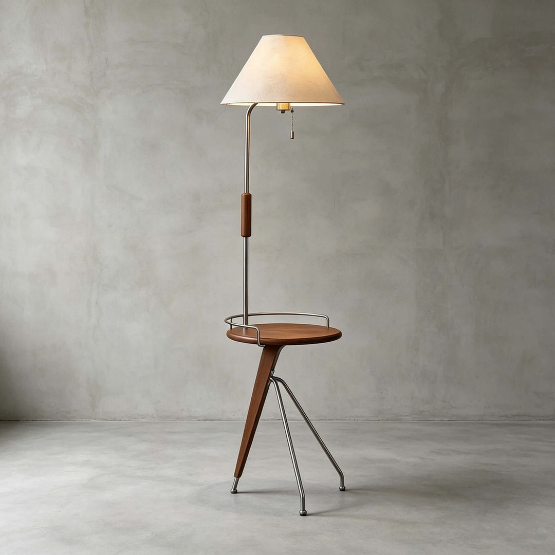 Havren Wood Floor Lamp with Table for Living Room or Bedroom
