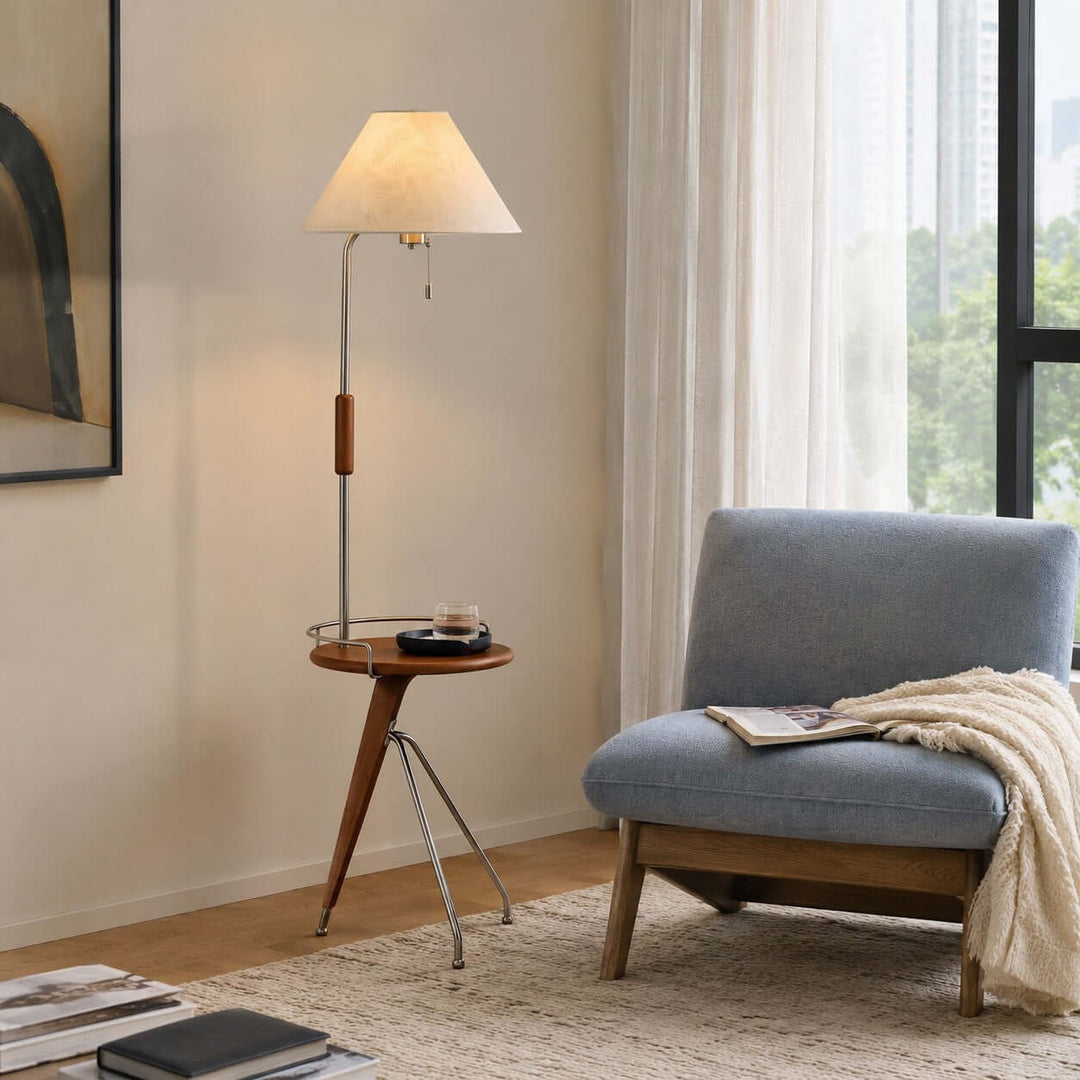 Havren Wood Floor Lamp with Table for Living Room or Bedroom
