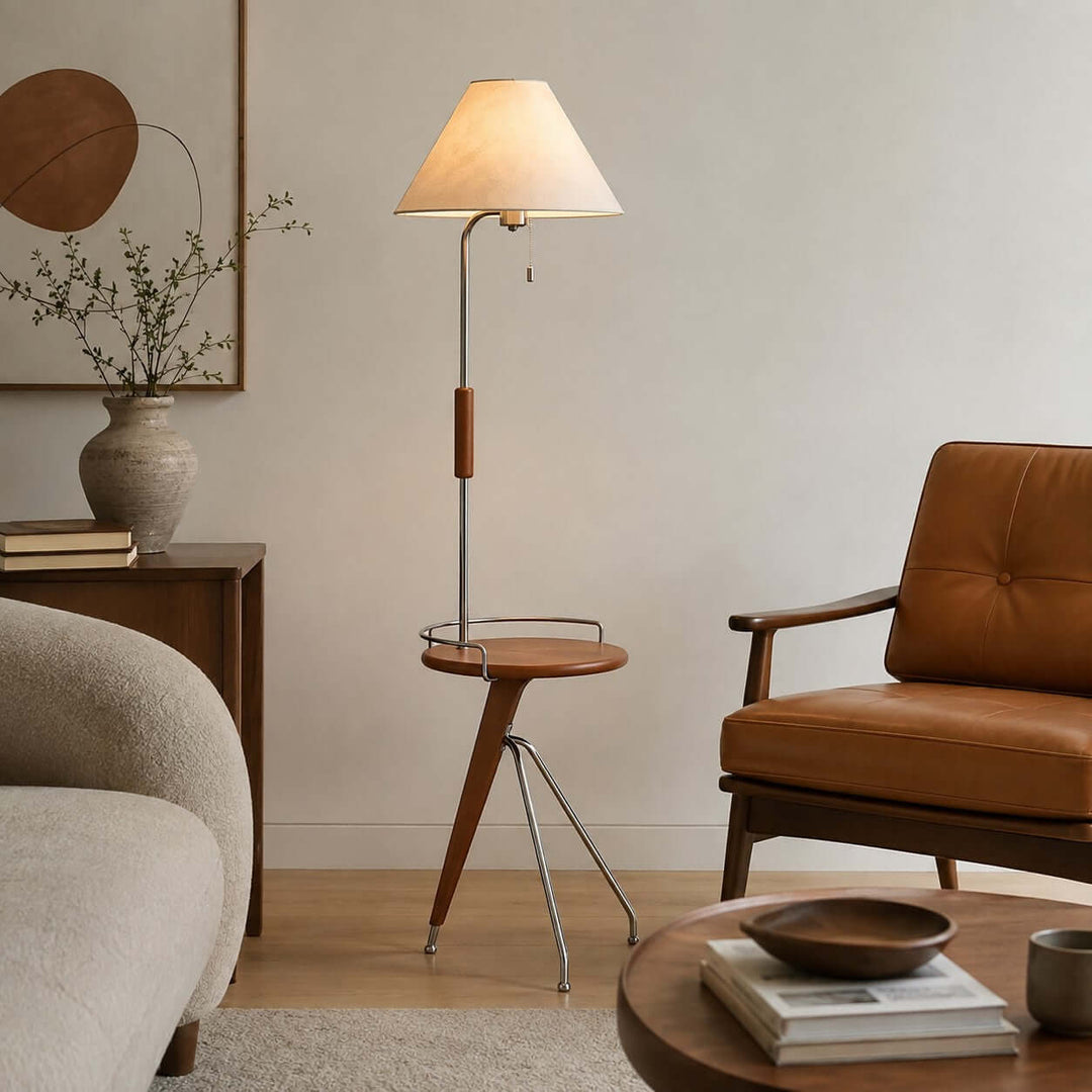 Havren Wood Floor Lamp with Table for Living Room or Bedroom