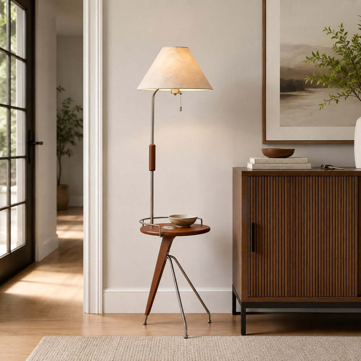Havren Wood Floor Lamp with Table for Living Room or Bedroom