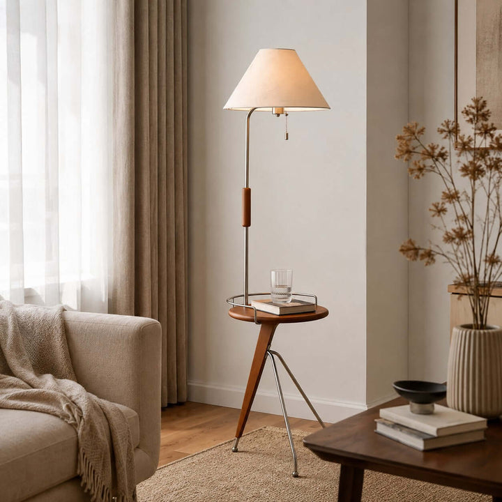 Havren Wood Floor Lamp with Table for Living Room or Bedroom