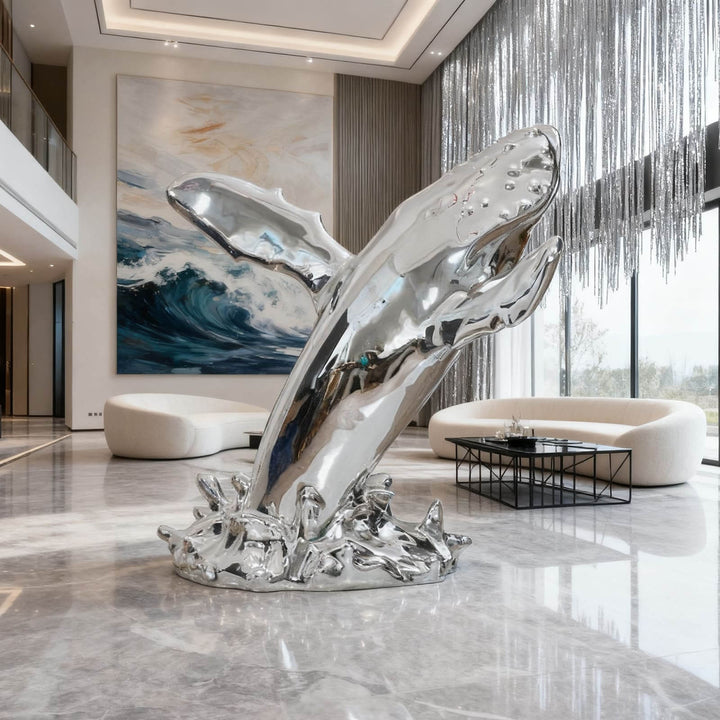 Humpback Whale Art Sculpture – Creative Resin Living Room Decor