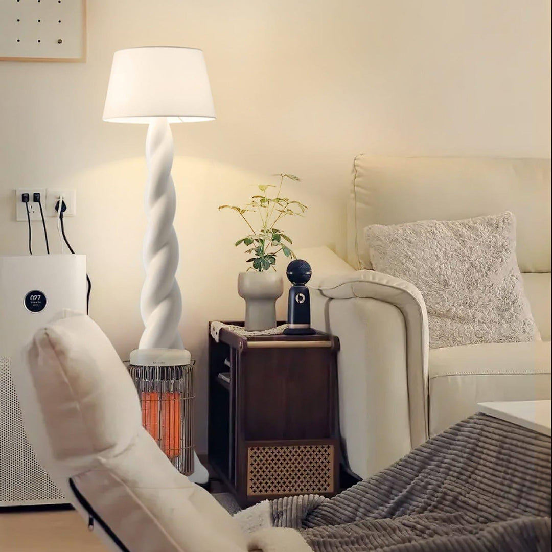 Isobel Floor Lamp - Woven Drum Shade & Resin Neck, Elegant Lighting | Vinlighting | Vinlighting