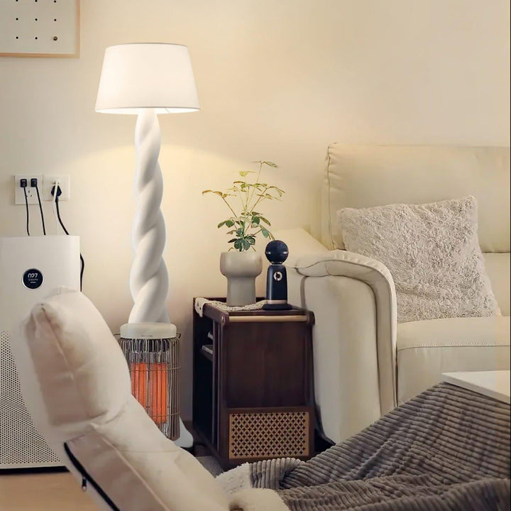 Isobel Floor Lamp - Woven Drum Shade & Resin Neck, Elegant Lighting | Vinlighting | Vinlighting