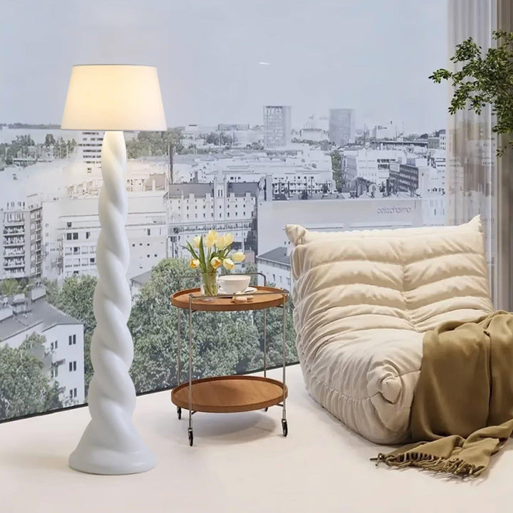 Isobel Floor Lamp - Woven Drum Shade & Resin Neck, Elegant Lighting | Vinlighting | Vinlighting