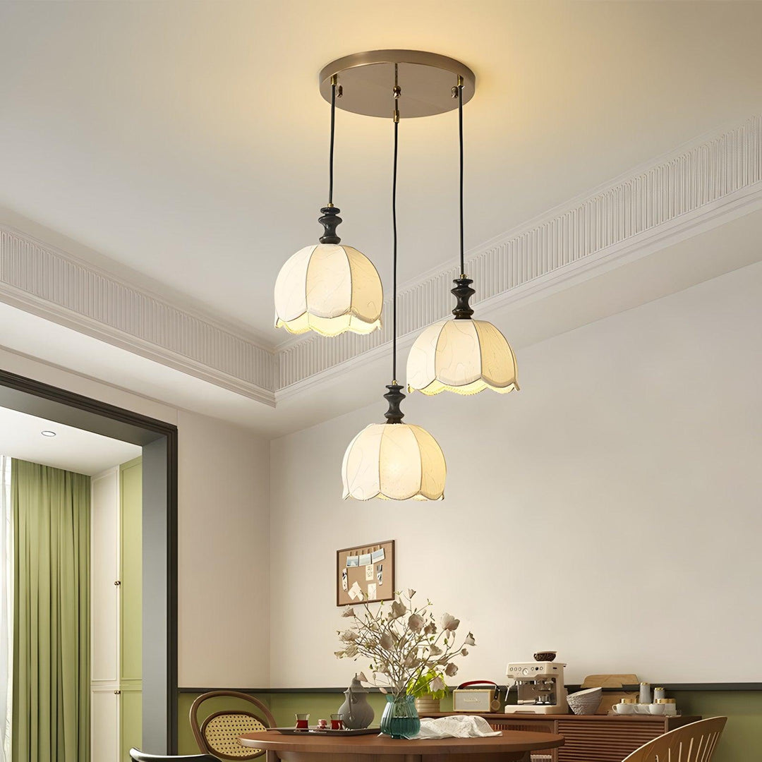 Ivory Bloom Pendant Light – Vintage Petal Design with Gold Accents | Vinlighting | Vinlighting