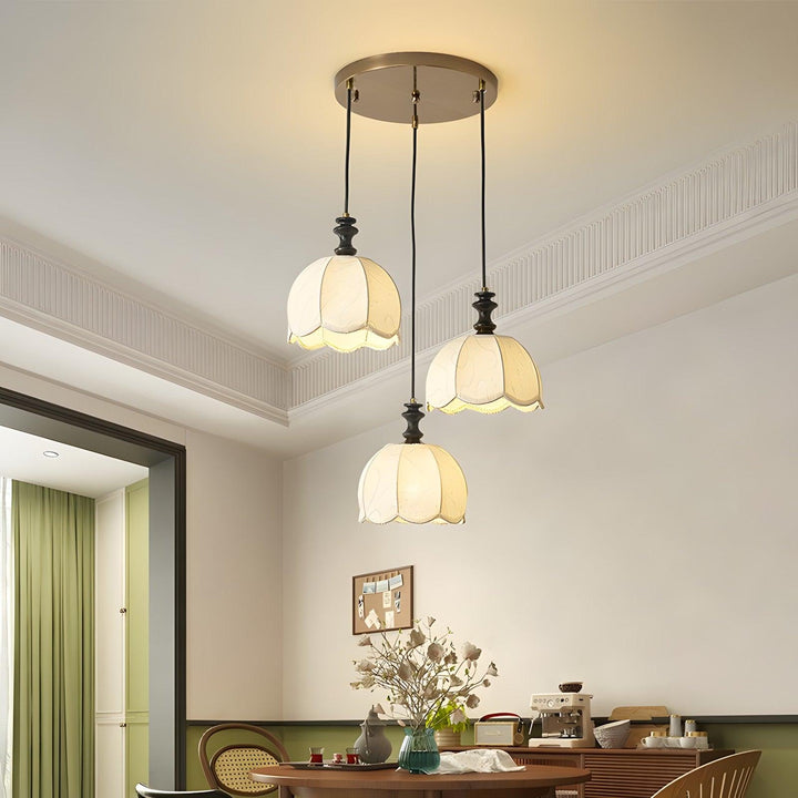 Ivory Bloom Pendant Light – Vintage Petal Design with Gold Accents | Vinlighting | Vinlighting