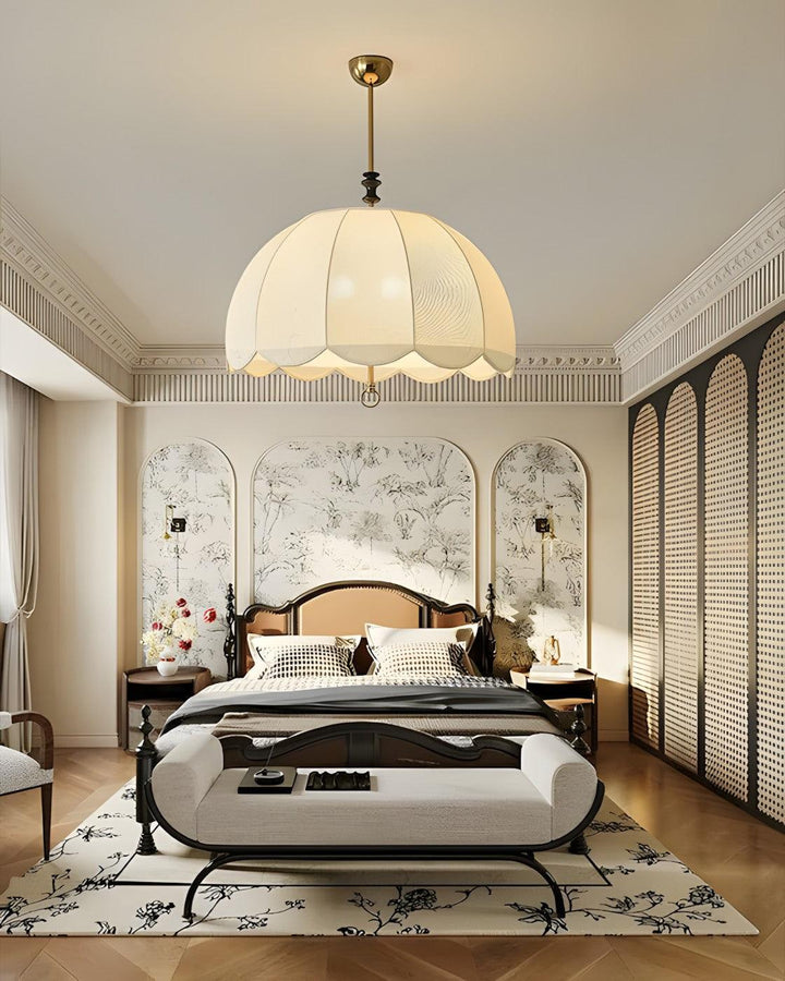 Ivory Bloom Pendant Light – Vintage Petal Design with Gold Accents | Vinlighting | Vinlighting