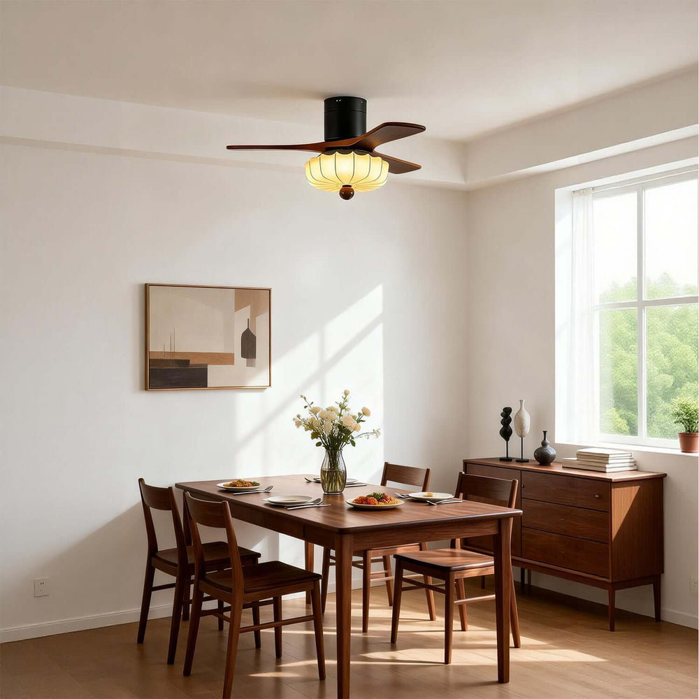Jevaric Ceiling Fan Light A – Modern French Fabric Wood Fan Light