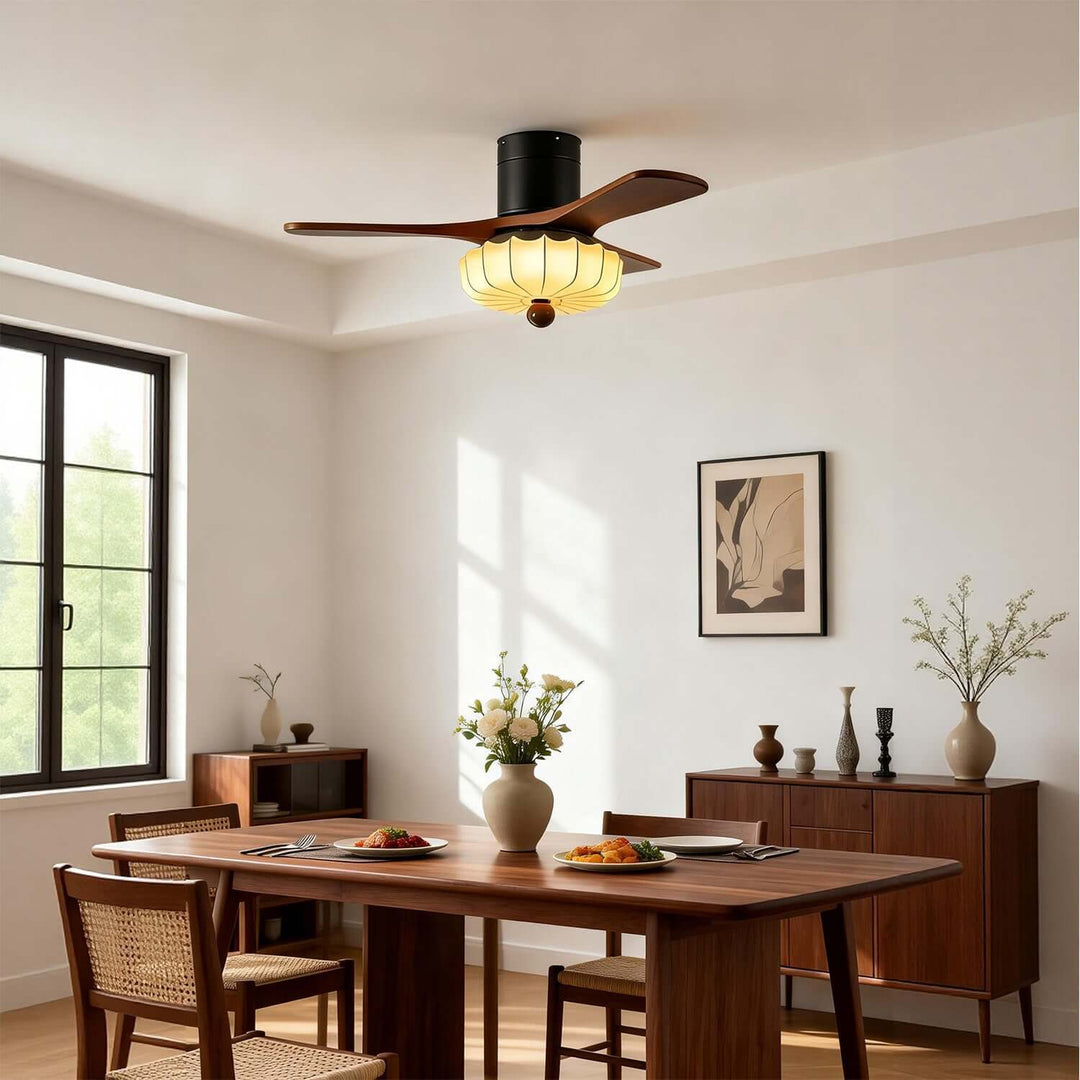 Jevaric Ceiling Fan Light A – Modern French Fabric Wood Fan Light