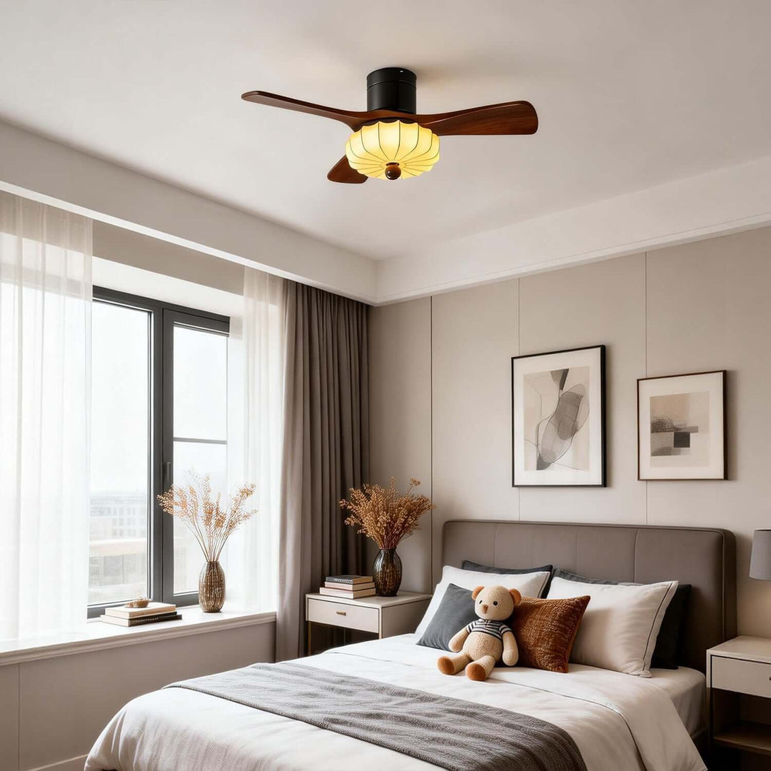 Jevaric Ceiling Fan Light A – Modern French Fabric Wood Fan Light