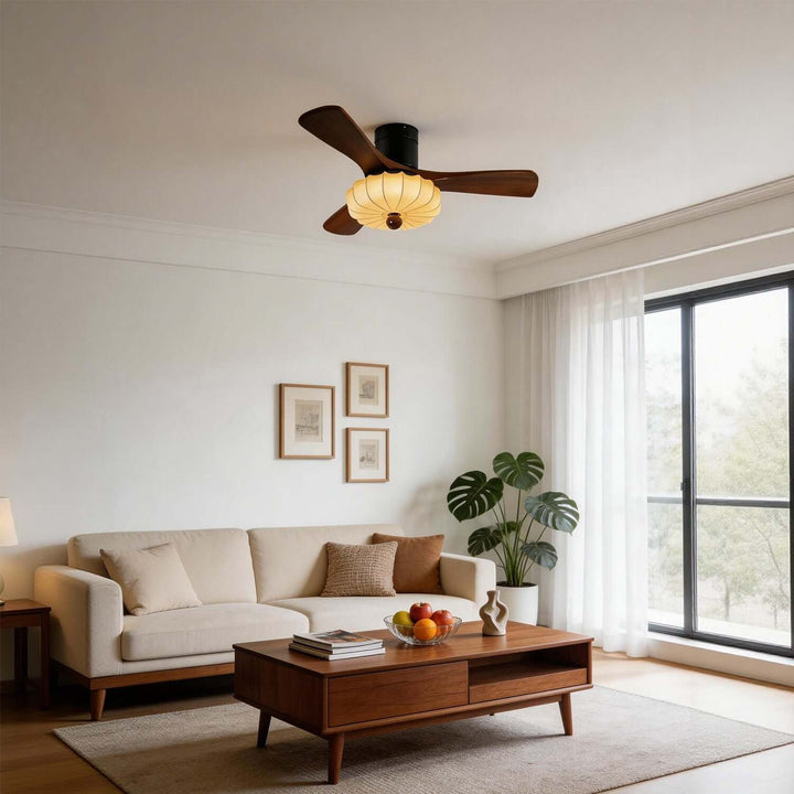 Jevaric Ceiling Fan Light A – Modern French Fabric Wood Fan Light