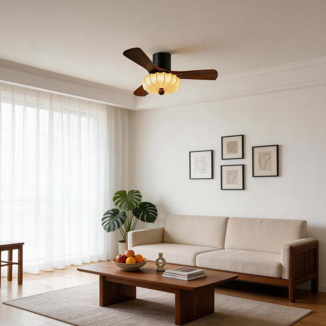 Jevaric Ceiling Fan Light A – Modern French Fabric Wood Fan Light