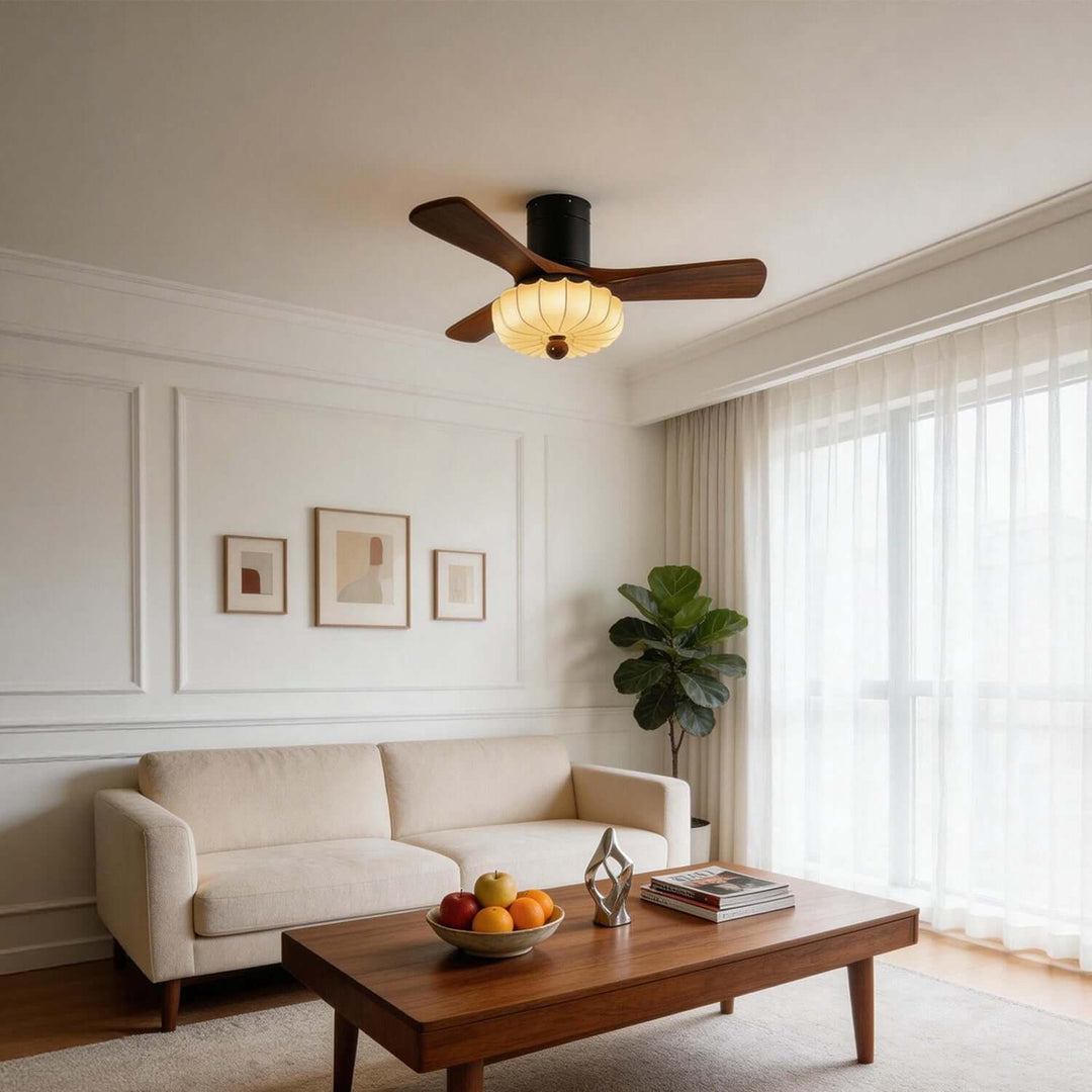 Jevaric Ceiling Fan Light A – Modern French Fabric Wood Fan Light