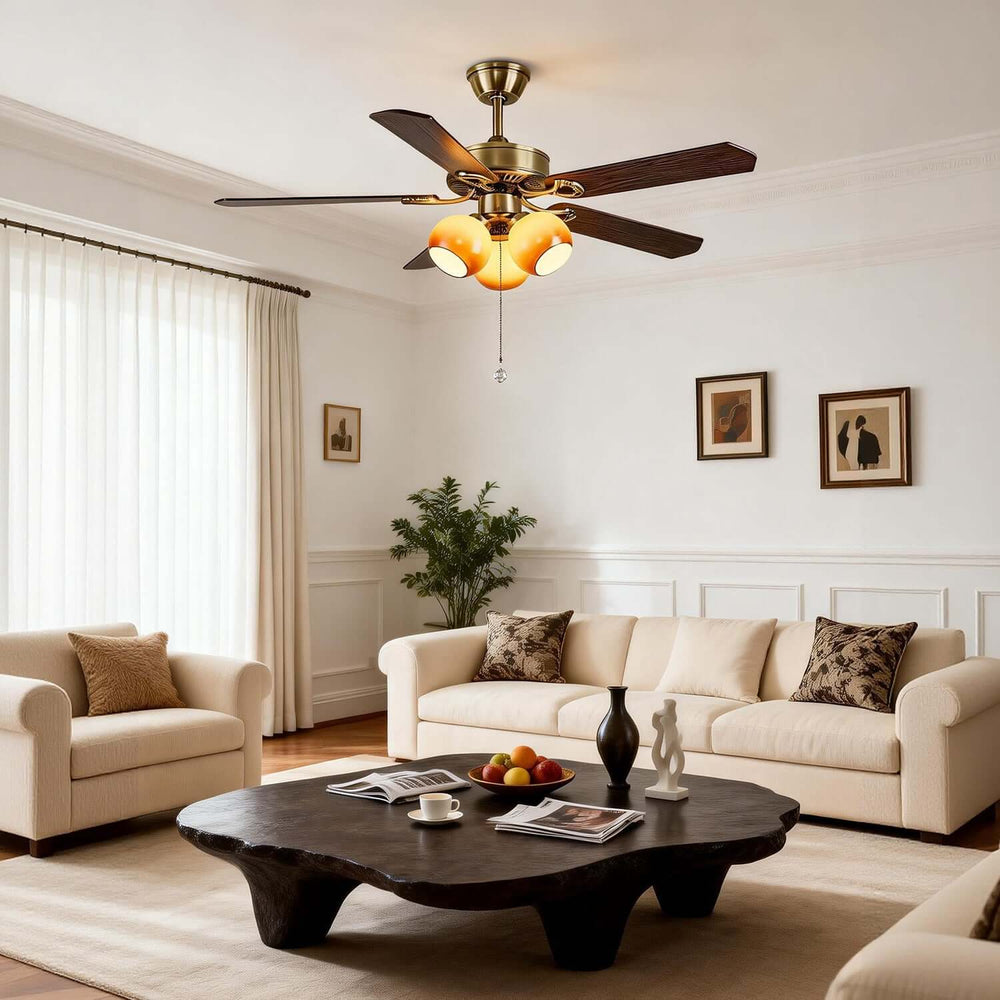 Jomra Ceiling Fan Light | Vintage French Style Glass Dining Room Light